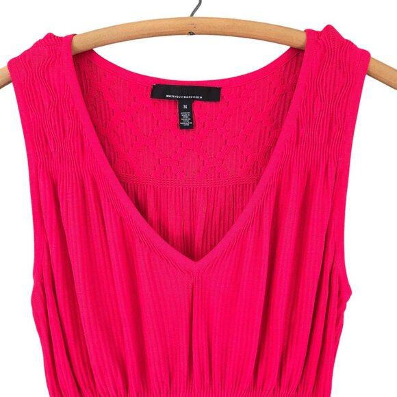 White House Black Market Pink Smocked Peplum Sleeveless Knit Top Size M - Picture 5 of 12